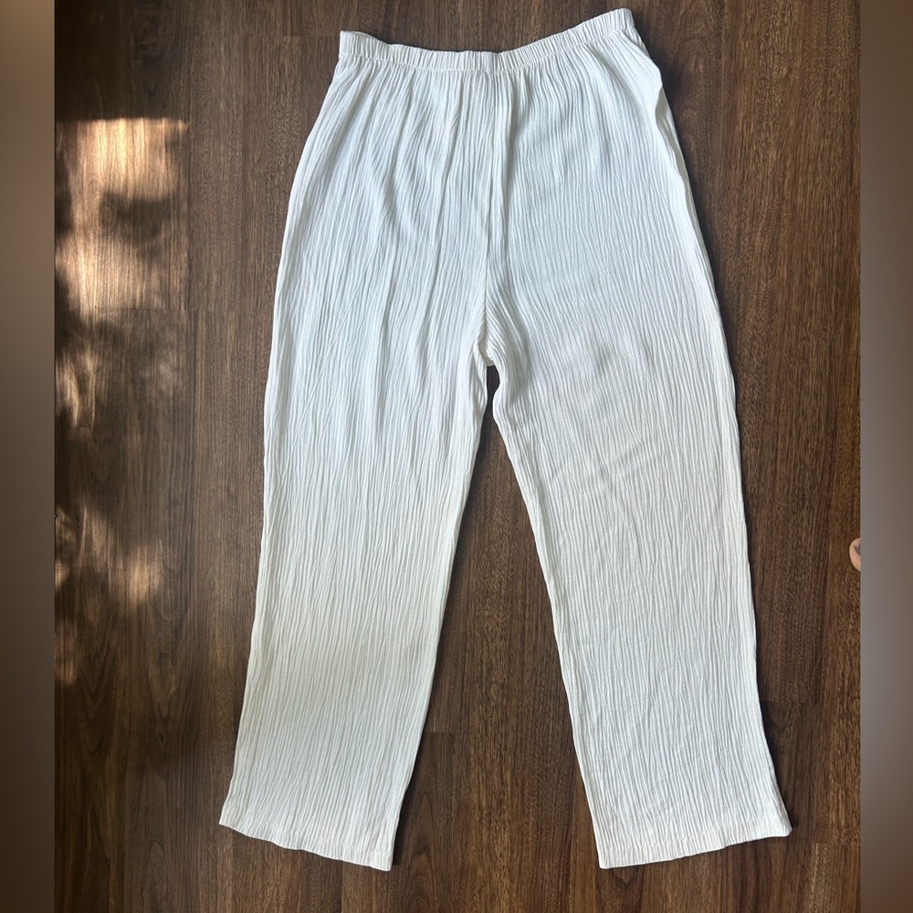 NWT VTG 90s Deadstock Ivory Crinkle Breezy Wide Leg Pull On Pants Resort Beach M - Picture 9 of 13
